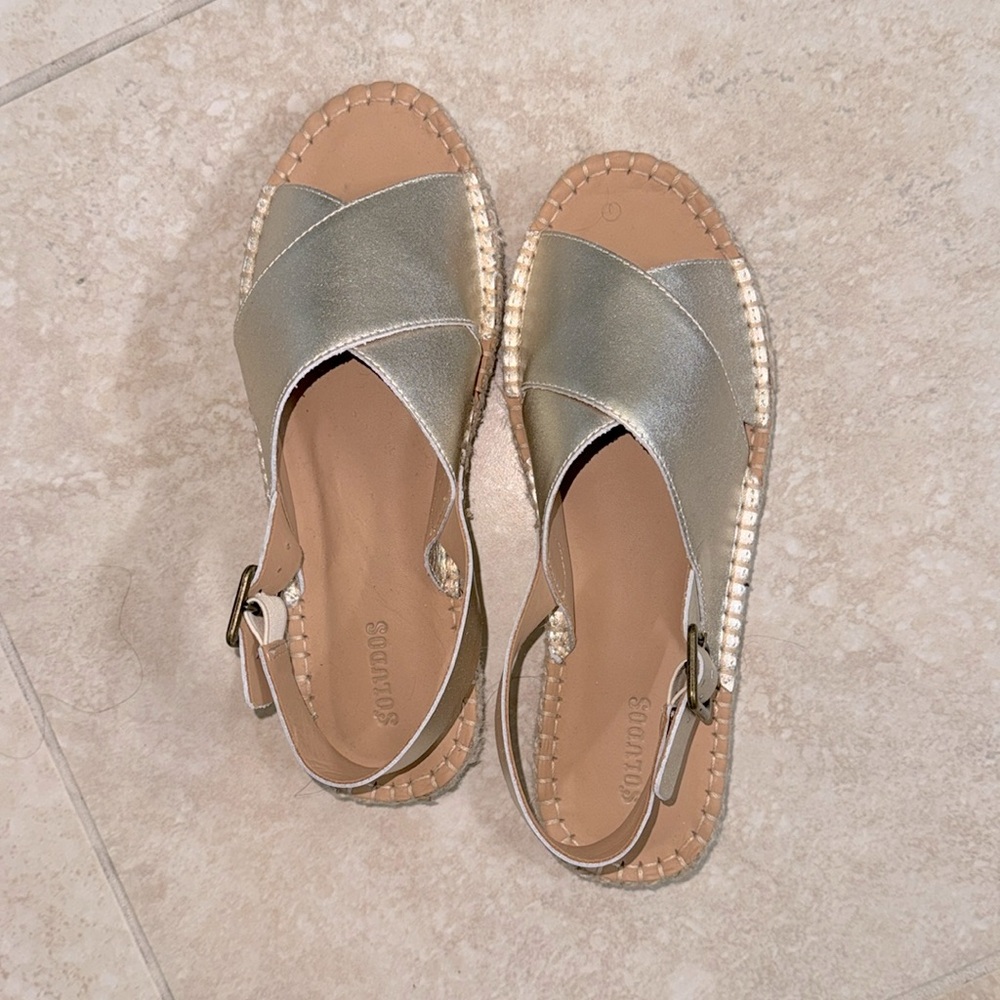 Soludos Gold Leather Espadrille Sandals